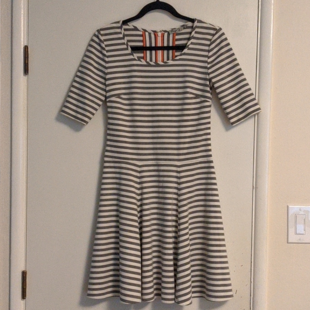 Eliza J grey stripe fit and flare dress